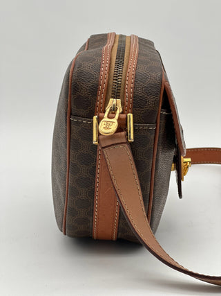 Celine Vintage Macadam Brown Round Sling
