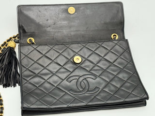 Chanel Vintage Leather Matelasse Coco Mark Tassel Chain Bag