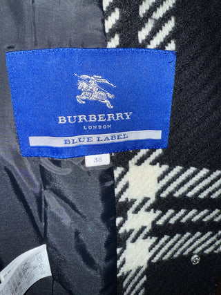 Burberry Wool Blend Black/White Plaid Women’s Peacoat