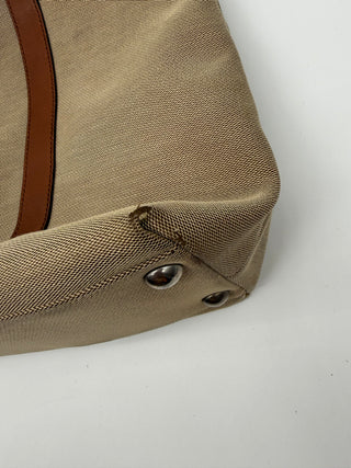 GUCCI Khaki Canvas Leather Shopper Tote
