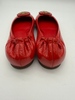 Tory Burch Minnie Travel Ballet Flats – Red Patent Leather | Size 7M