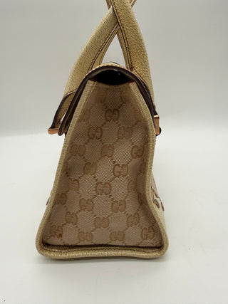 Gucci Beige GG Cream Canvas Leather Turnlock Handbag Vintage
