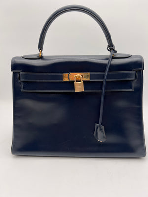 Hermes Vintage Box Kelly Retourne 32 Navy Blue GHW