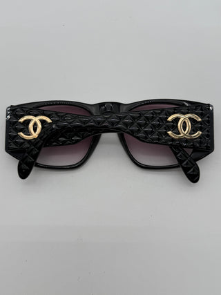CHANEL Vintage Coco Quilted Medium Sunglasses with Case Black
