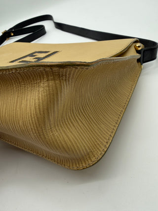Fendi FF Textured Epi Leather Cream Crossbody Bag Vintage