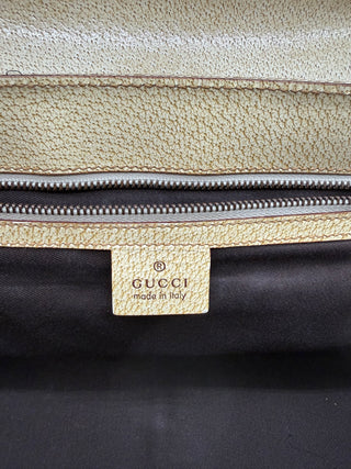 Gucci Beige GG Cream Canvas Leather Turnlock Handbag Vintage