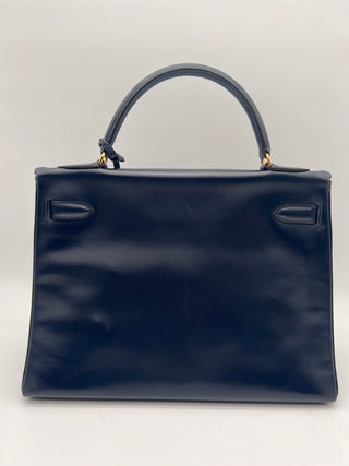 Hermes Vintage Box Kelly Retourne 32 Navy Blue GHW