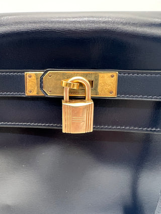 Hermes Vintage Box Kelly Retourne 32 Navy Blue GHW