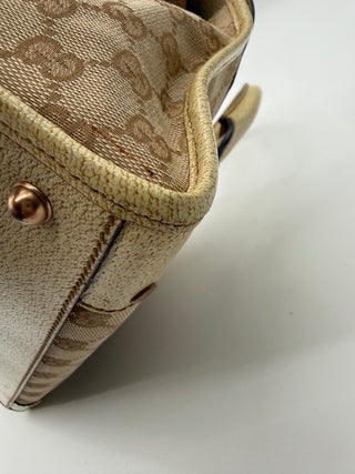 Gucci Beige GG Cream Canvas Leather Turnlock Handbag Vintage