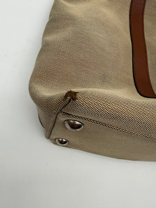GUCCI Khaki Canvas Leather Shopper Tote