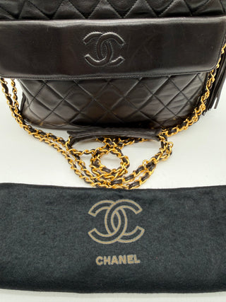Chanel Vintage Quilted Lambskin Tassel Camera Bag – Black Leather with 24K Gold-Plated Hardware