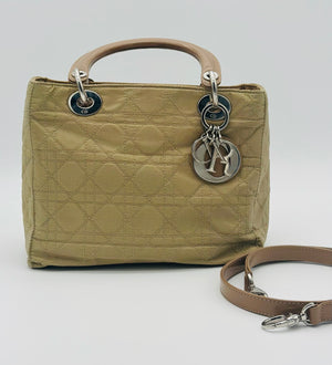 DIOR Lady Dior Cannage Nylon Tan Small