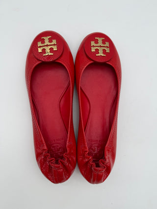 Tory Burch Minnie Travel Ballet Flats – Red Patent Leather | Size 7M