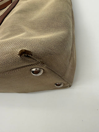 GUCCI Khaki Canvas Leather Shopper Tote