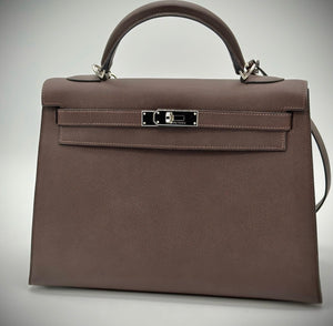 HERMES Kelly 32 Sellier Epsom Etoupe with Strap