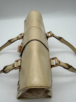 Gucci Beige GG Cream Canvas Leather Turnlock Handbag Vintage