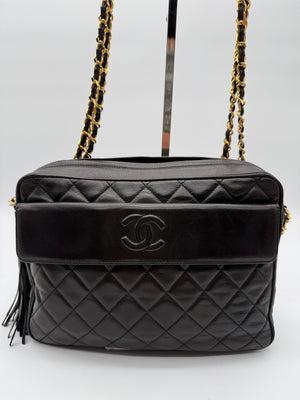 Chanel Vintage Quilted Lambskin Tassel Camera Bag – Black Leather with 24K Gold-Plated Hardware