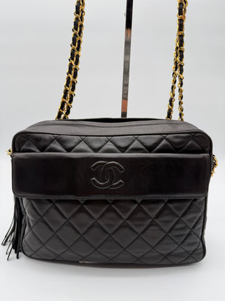 Chanel Vintage Quilted Lambskin Tassel Camera Bag – Black Leather with 24K Gold-Plated Hardware