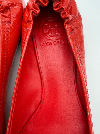 Tory Burch Minnie Travel Ballet Flats – Red Patent Leather | Size 7M