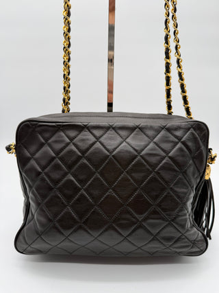 Chanel Vintage Quilted Lambskin Tassel Camera Bag – Black Leather with 24K Gold-Plated Hardware