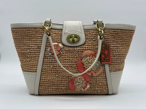 COACH Hamptons Straw Applique Tote
