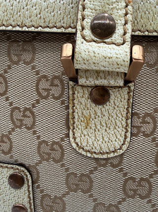 Gucci Beige GG Cream Canvas Leather Turnlock Handbag Vintage