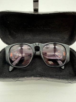 CHANEL Vintage Coco Quilted Medium Sunglasses with Case Black