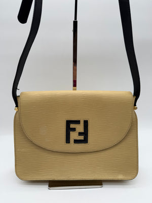 Fendi FF Textured Epi Leather Cream Crossbody Bag Vintage