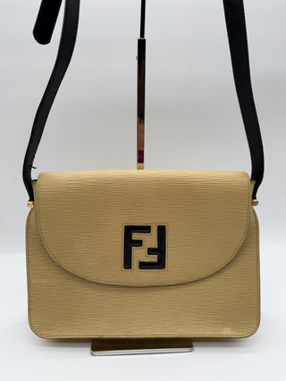 Fendi FF Textured Epi Leather Cream Crossbody Bag Vintage