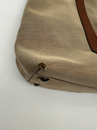 GUCCI Khaki Canvas Leather Shopper Tote
