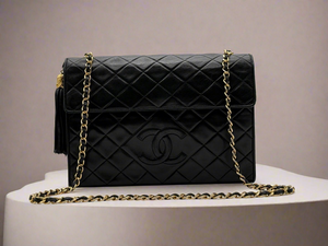 Chanel Vintage Leather Matelasse Coco Mark Tassel Chain Bag