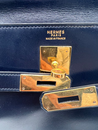 Hermes Vintage Box Kelly Retourne 32 Navy Blue GHW