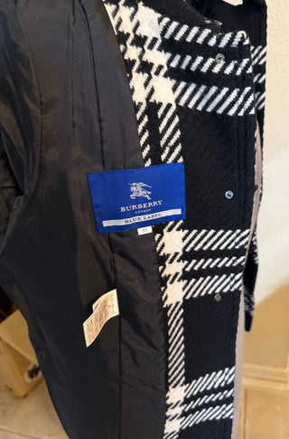 Burberry Wool Blend Black/White Plaid Women’s Peacoat