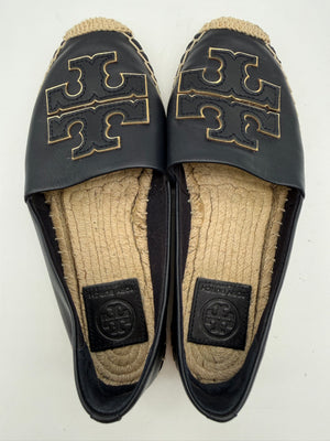 Tory Burch Navy Blue Leather Espadrille Flats Size 5.5