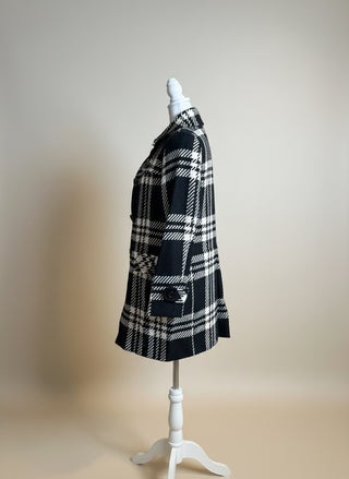 Burberry Wool Blend Black/White Plaid Women’s Peacoat