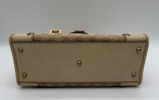 Gucci Beige GG Cream Canvas Leather Turnlock Handbag Vintage