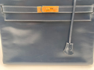 Hermes Vintage Box Kelly Retourne 32 Navy Blue GHW