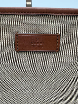 GUCCI Khaki Canvas Leather Shopper Tote