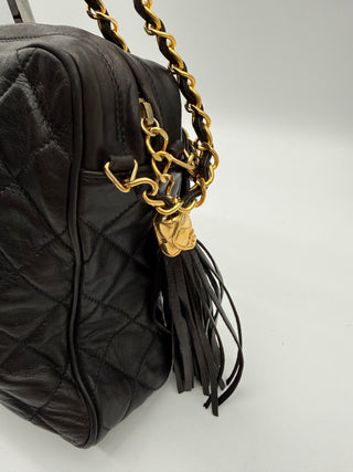 Chanel Vintage Quilted Lambskin Tassel Camera Bag – Black Leather with 24K Gold-Plated Hardware