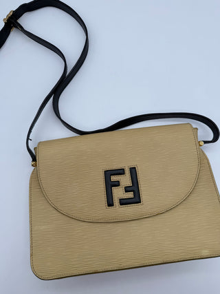 Fendi FF Textured Epi Leather Cream Crossbody Bag Vintage