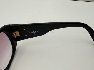 CHANEL Vintage Coco Quilted Medium Sunglasses with Case Black