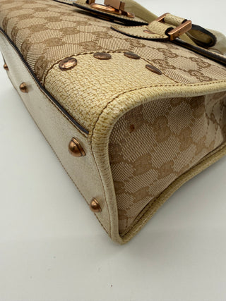Gucci Beige GG Cream Canvas Leather Turnlock Handbag Vintage