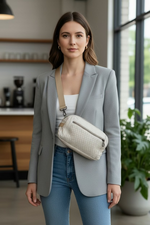 Bottega Veneta Intrecciato Leather Body Bag Ivory