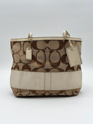 Coach Signature Ivory Striped Tote