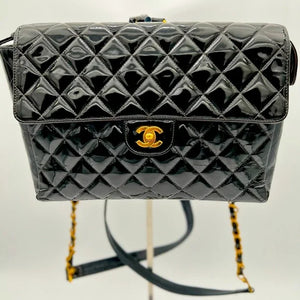 CHANEL Vintage Classic Flap Jumbo Backpack Patent Leather GHW